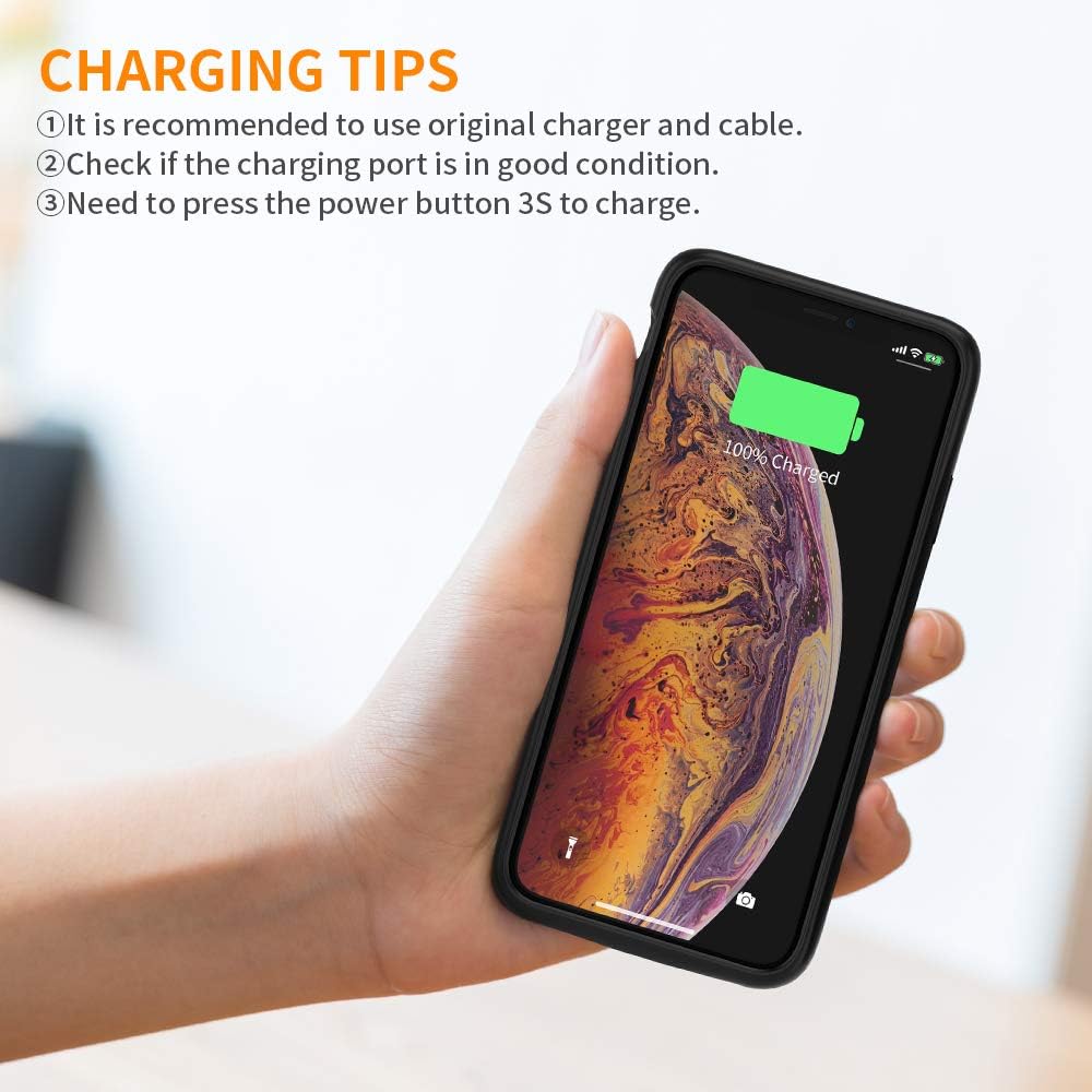 NEWDERY Battery Case for iPhone Xs Max 6.5", 10000mAh Charging Extended Battery Pack Case Compatible with iPhone Xs Max, Portable Rechargeable Battery Case Protective Backup Charger Case Black
