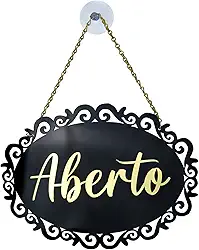 Placa Aberto/Fechado Decorativa Retrô Com Corrente E Ventosa