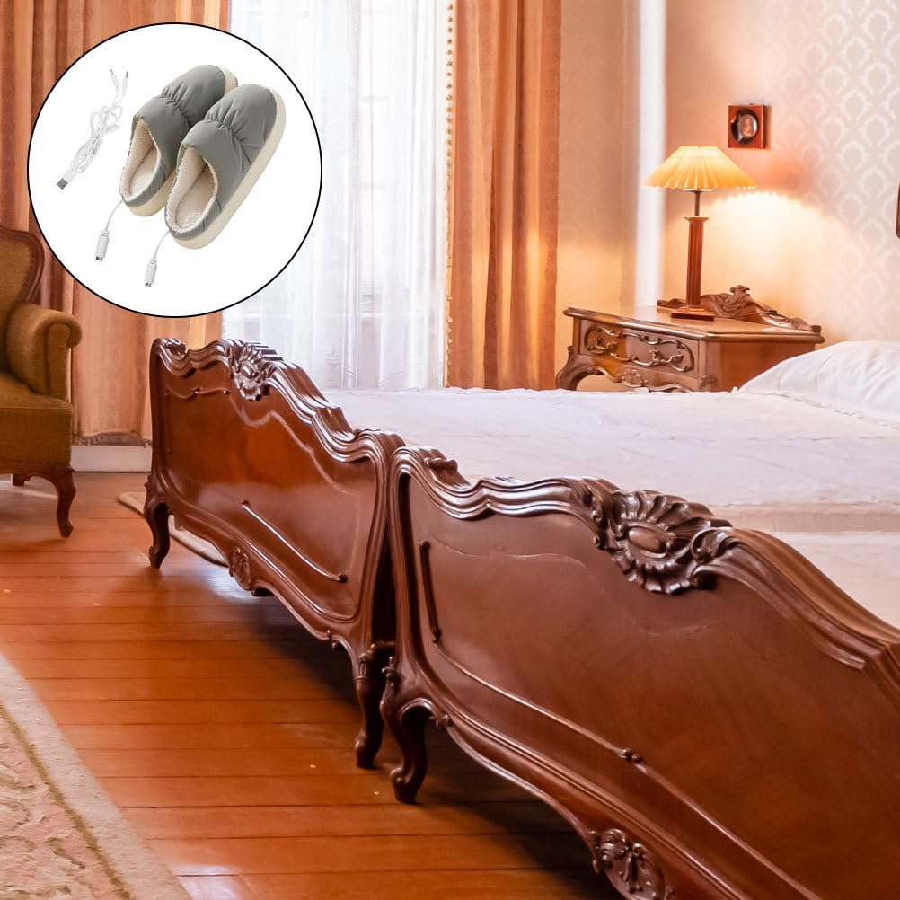 USB Scaldapiedi Elettrico in Ciabatte Riscaldate Riutilizzabili per Casa Scarpe Termiche Morbide e Confortevoli Proteggi Piedi Invernali Caldi Grigio