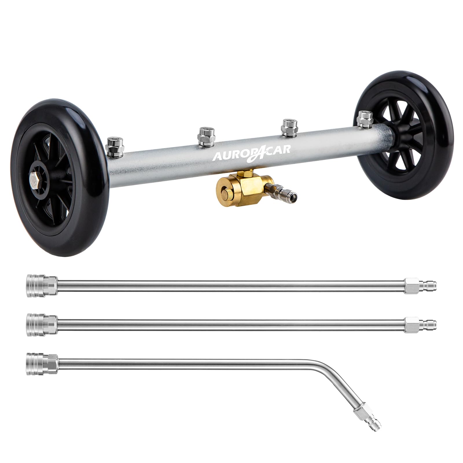 Undercarriage Pressure Washer Attachment 16 Inch, Dual-Function Undercarriage Cleaner, Under Car Wash Water Broom with 3 Extension Wands, Power Washer Surface Cleaner, 4000 PSI