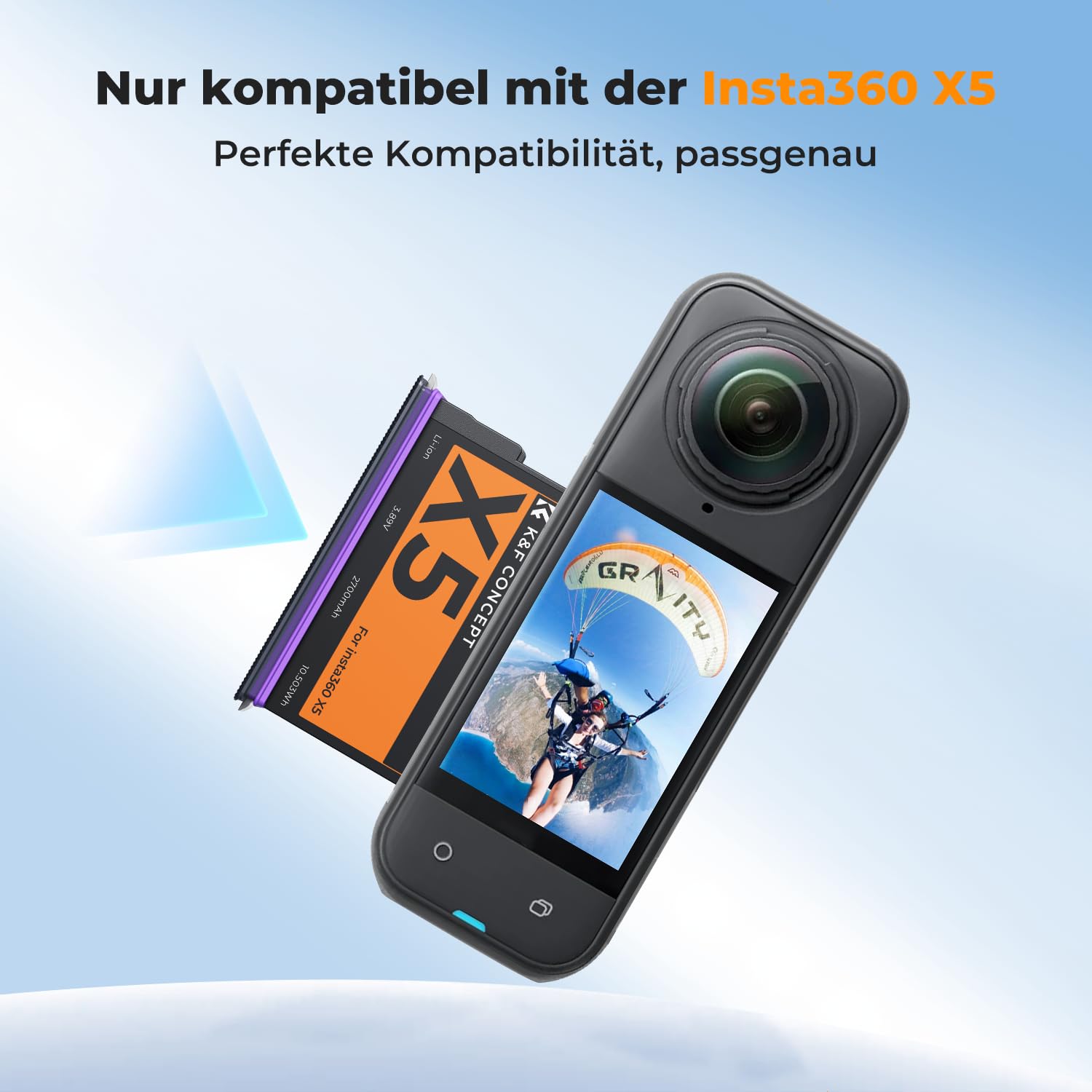 K&F CONCEPT Akku Ladegerät Set Kompatibel mit Insta360 X5, 2 Pack 2700mAh Ersatzakku und 20W Schnellladegerät Kompatibel mit Insta360 X5, Sportkamera Zubehör Ladegerät