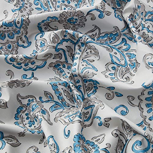 Hlc.me Amalfi Paisley 100% Blackout Room Darkening Thermal Lined Curtain Grommet Panels For Bedroom - Energy Efficient, Complete Darkness, Noise Reducing - Set Of 2 (Blue, 52" W X 84" L) #TOP6
