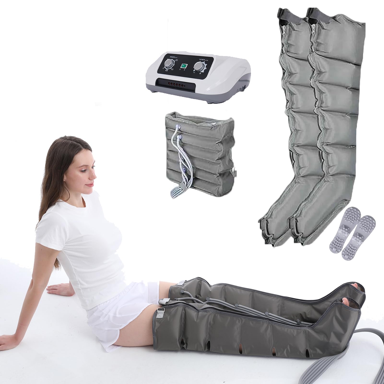 Botas De Presoterapia Masajeador De Piernas, Presoterapia Abdomen, Maquina De presoteRapia para Casa con 6 Cavidades, Masajeador EléCtrico De CompresióN De Aire para Circulación