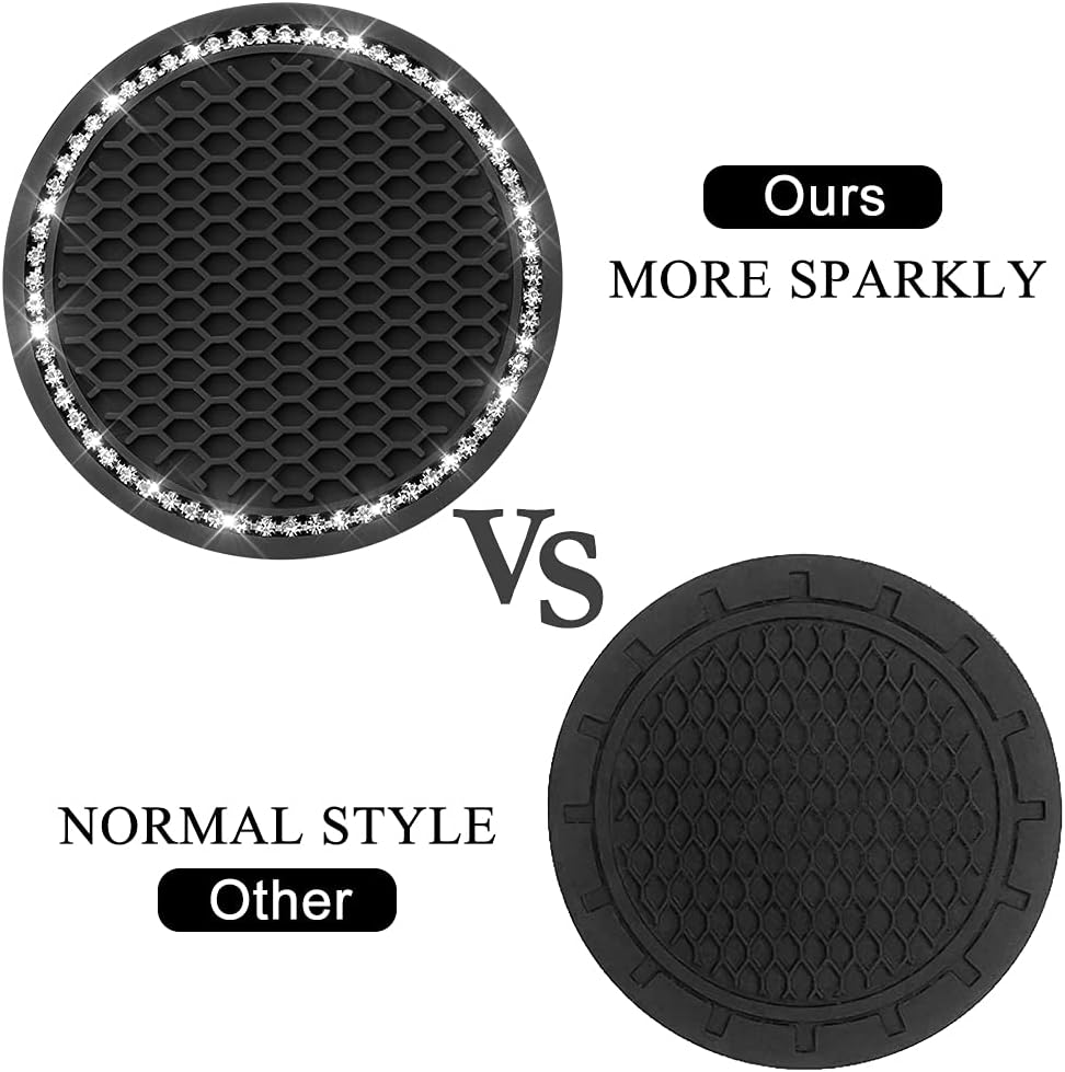 OTOSTAR Bling Crystal Car Cup Holder Insert - 2.75 Inch Anti Slip Silicone Cup Pad Mat Drink Coaster Car Interior Accessories Universal, Pack of 2 (Silver)