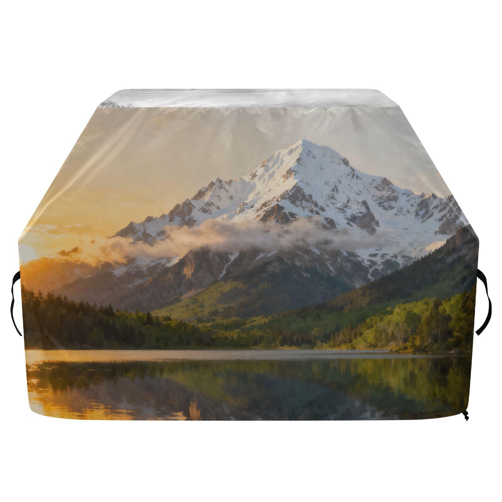 Snow Mountain Lake Sun Outdoor Patio Grill Pokrowiec 158 cm Wodoodporny wytrzymały odporny na rozdarcie odporny na blaknięcie materiał pokrowiec na grilla z regulowanym sznurkiem dla kurzu i wiatru