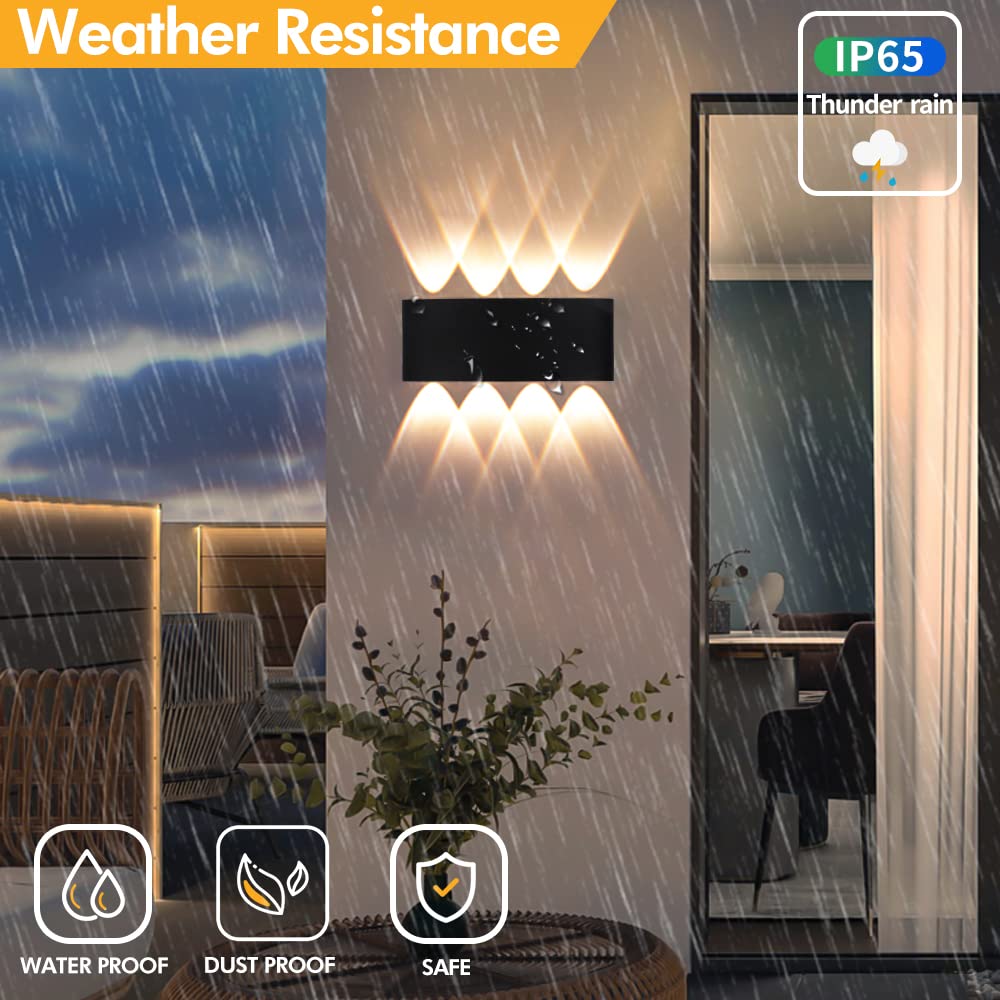2 Pack Lampada da Parete Esterno/Interno LED Applique da Esterni 16W 1600LM Up Down Lampada da Parete IP65 Impermeabile Moderno Lampade Muro Alluminio Bagliore su e giù (Nero 4500K luce naturale)