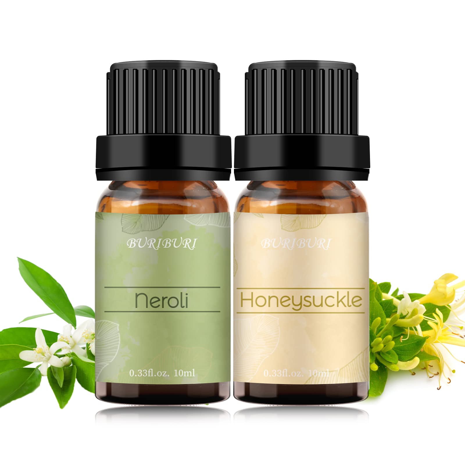 BURIBURIPure Neroli Essential Oil Bundle with Honeysuckle Essential Oil Organic Aromatherapy Oils 10ml 0.33 oz for Diffuser Humidifier