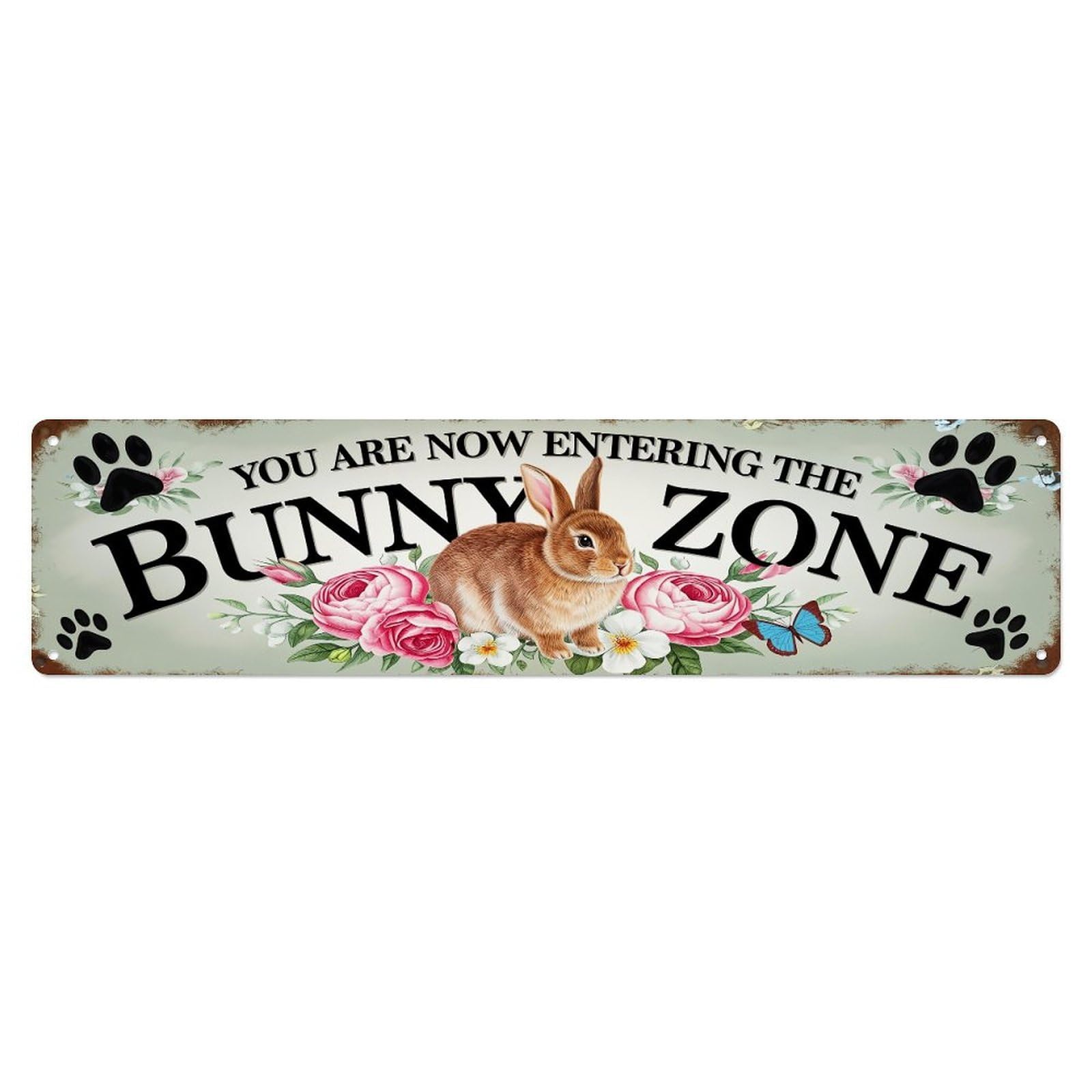Bunny Zone Floral Paw Sign Metal Tin Sign Plaque
