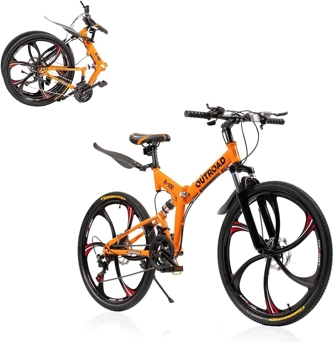Betterland 26 Inch Mountain Bike, 21 Speeds Full Suspension Folding Bikes, Dual Disc Brake, High Carbon Steel Frame and Non-Slip Quick Release tire Bicycle for Men Women