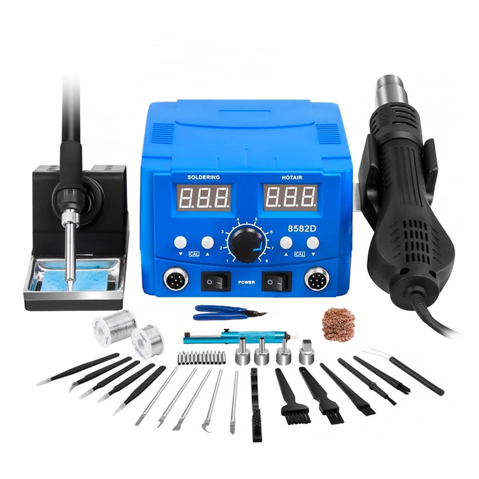 Estación de Soldadura, Estación de soldadura 800W 2 en 1 Pistola aire caliente eléctrico LED Soldadora eléctrica trabajo hierro for herramientas reparación kit(PSST001 P010203 0304)