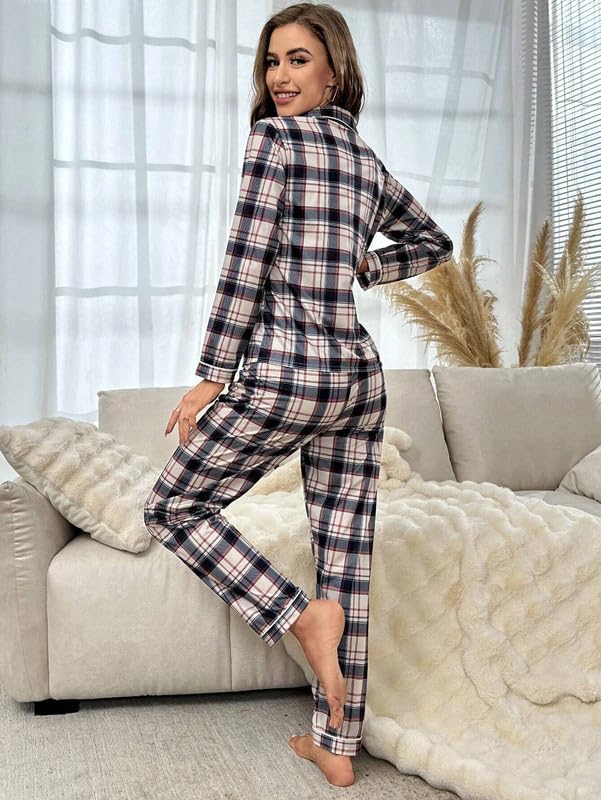 Image of Night Suit for Women with Full Sleeve Button-Down Top with Pant Dress for Woman,Night Dress for Woman, Two-Piece Loungewear Set