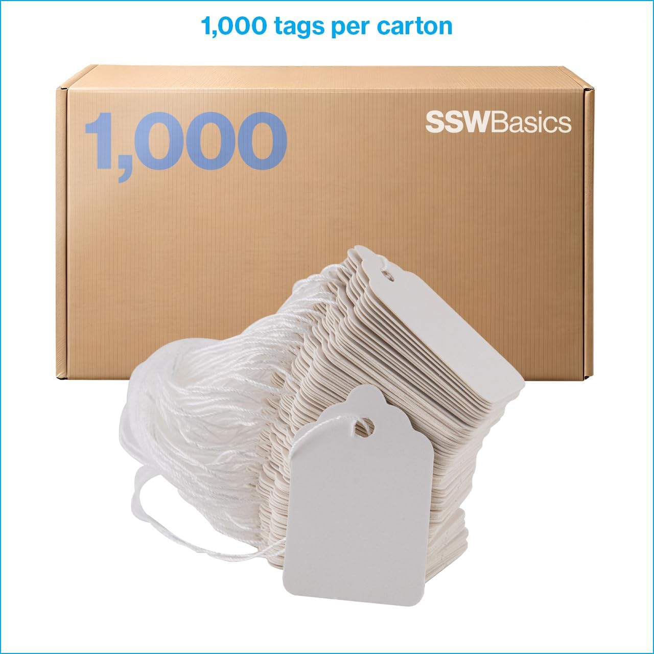 SSWBasics #3 Strung White Merchandise Price Tags - 7/8" W x 1-5/16"H - Pack of 1000- White