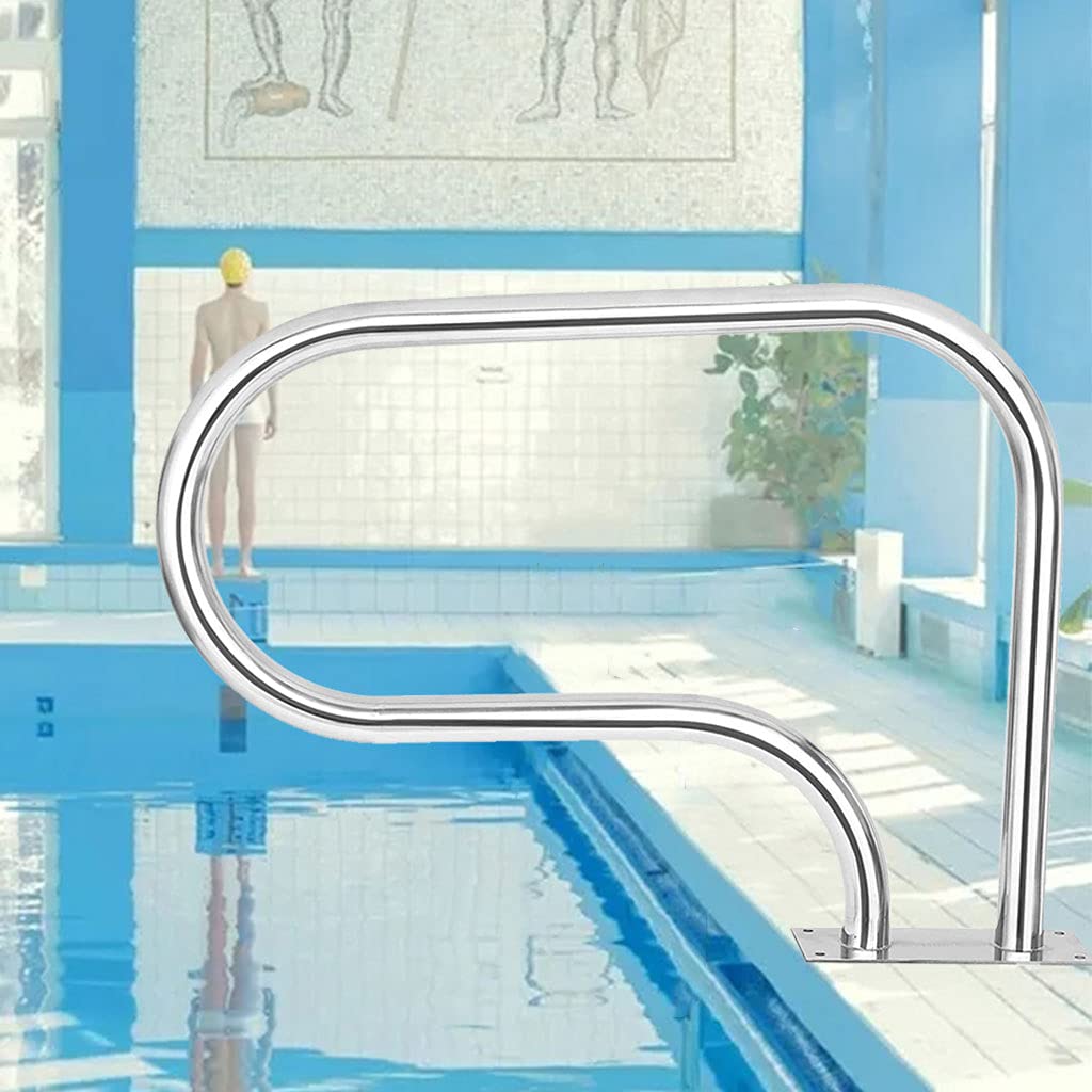 MSHGSKU Pool Handrail Inground Pools Handrails,Pool Safety Handrails, Easy Erection Handrail, Stainless Steel Pool Stair Railing with Base Plate,Easy Mount Hand Grab Rail (1pcs)