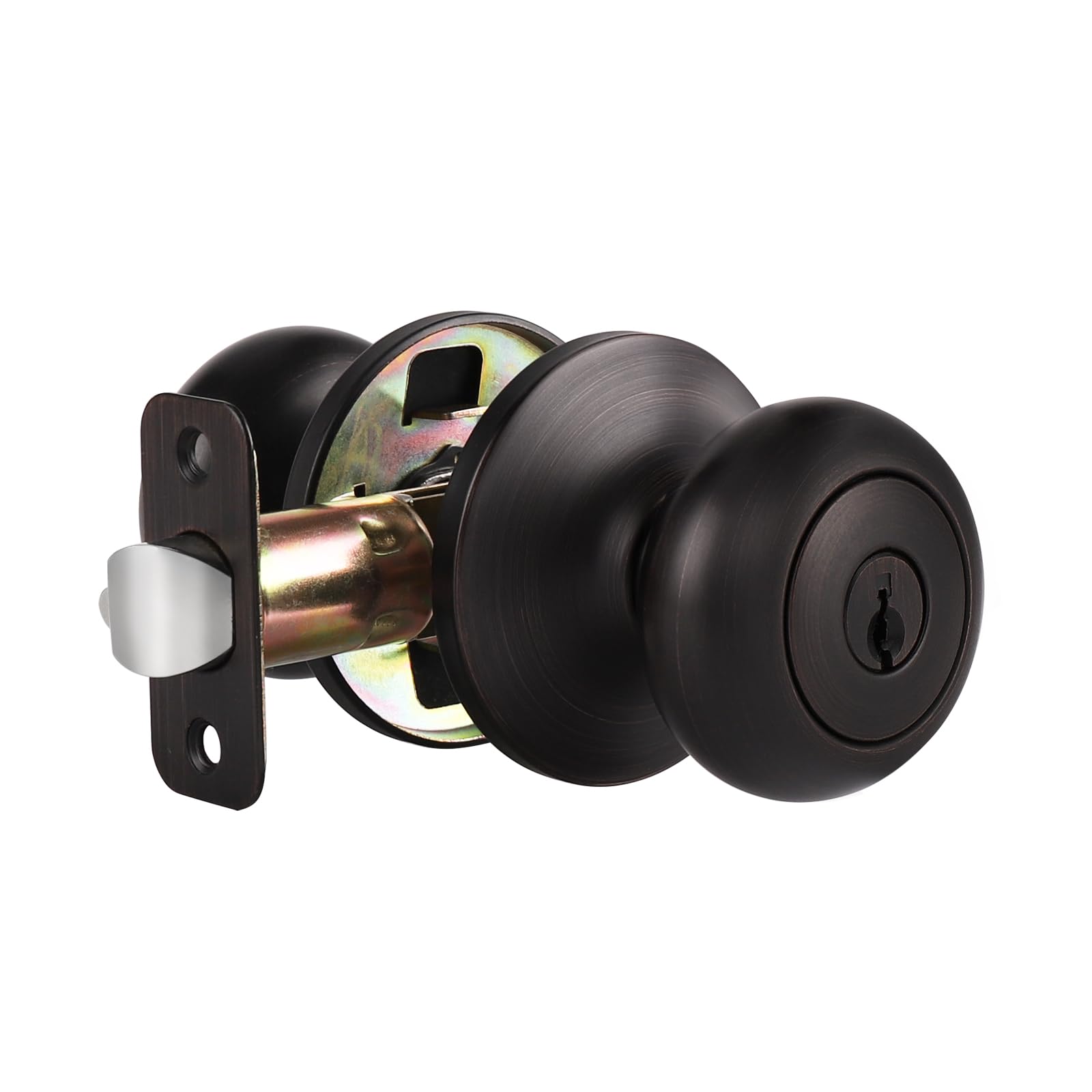 Probrico Paquete de 6 pomos de puerta de entrada con llave igual, modernos pomos redondos para puerta interior/exterior para puerta delantera/dormitorio, manijas de puerta clásicas de bronce aceitado