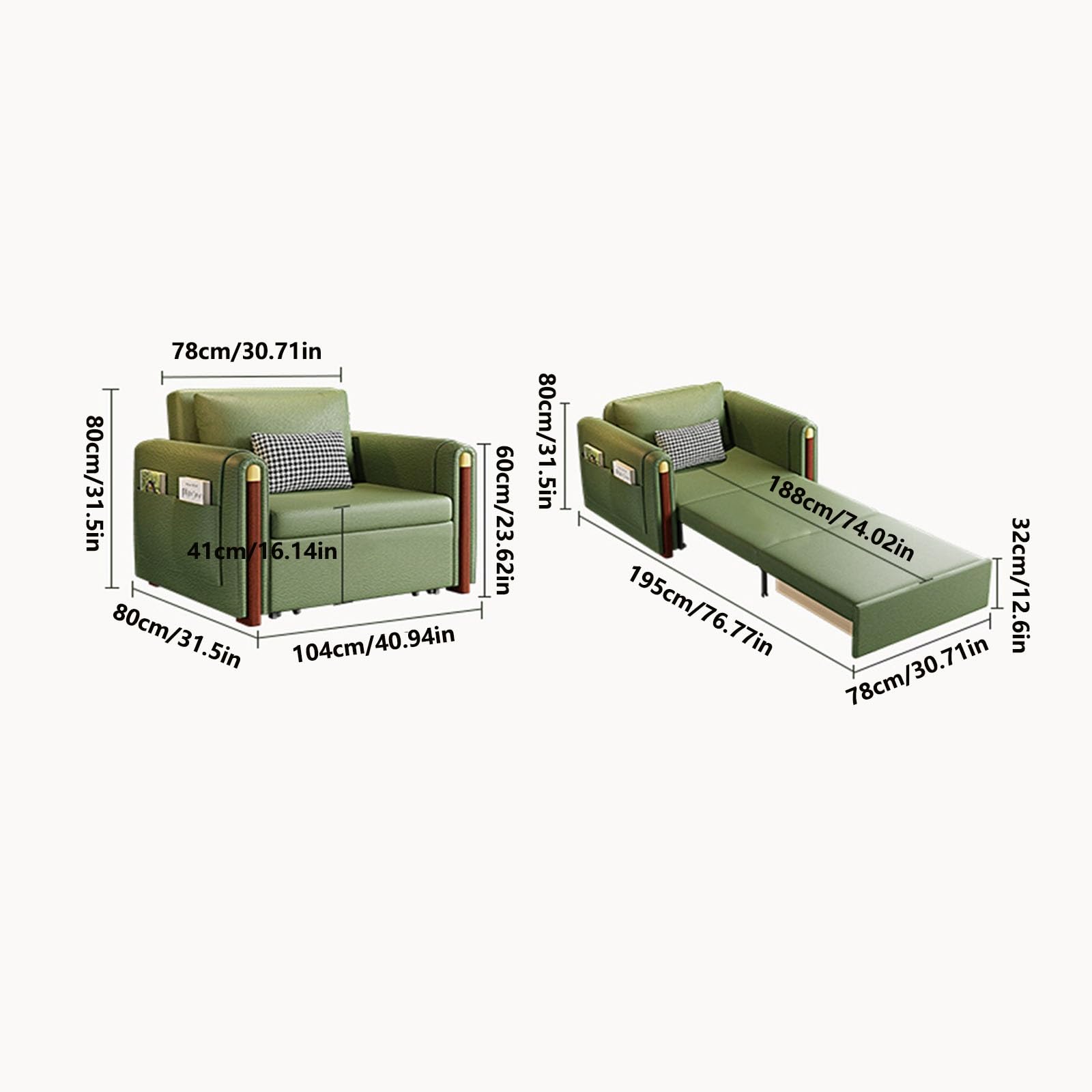 Fotel rozkładany Składana sofa, rozkładany fotel, nowoczesna rozkładana sofa z rozkładanym łóżkiem i schowkiem do salonu, sypialni, balkonu