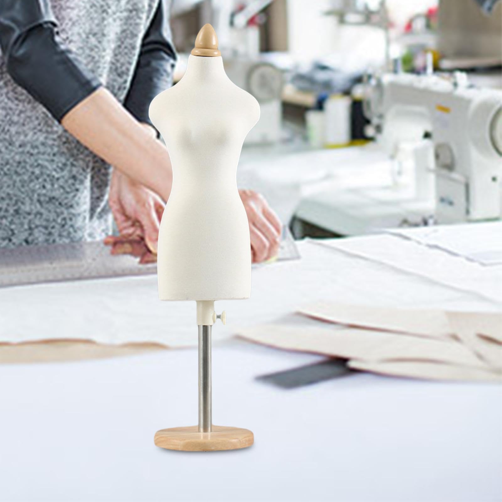Puppenkleid Ständer Mini Dress Form Schneiderbüste Mannequin Torso Aus Holz für Puppenkleider für Puppenhaus Einrichtung Modellentwicklung Kinder Nähk, 46 cm runder Sockel