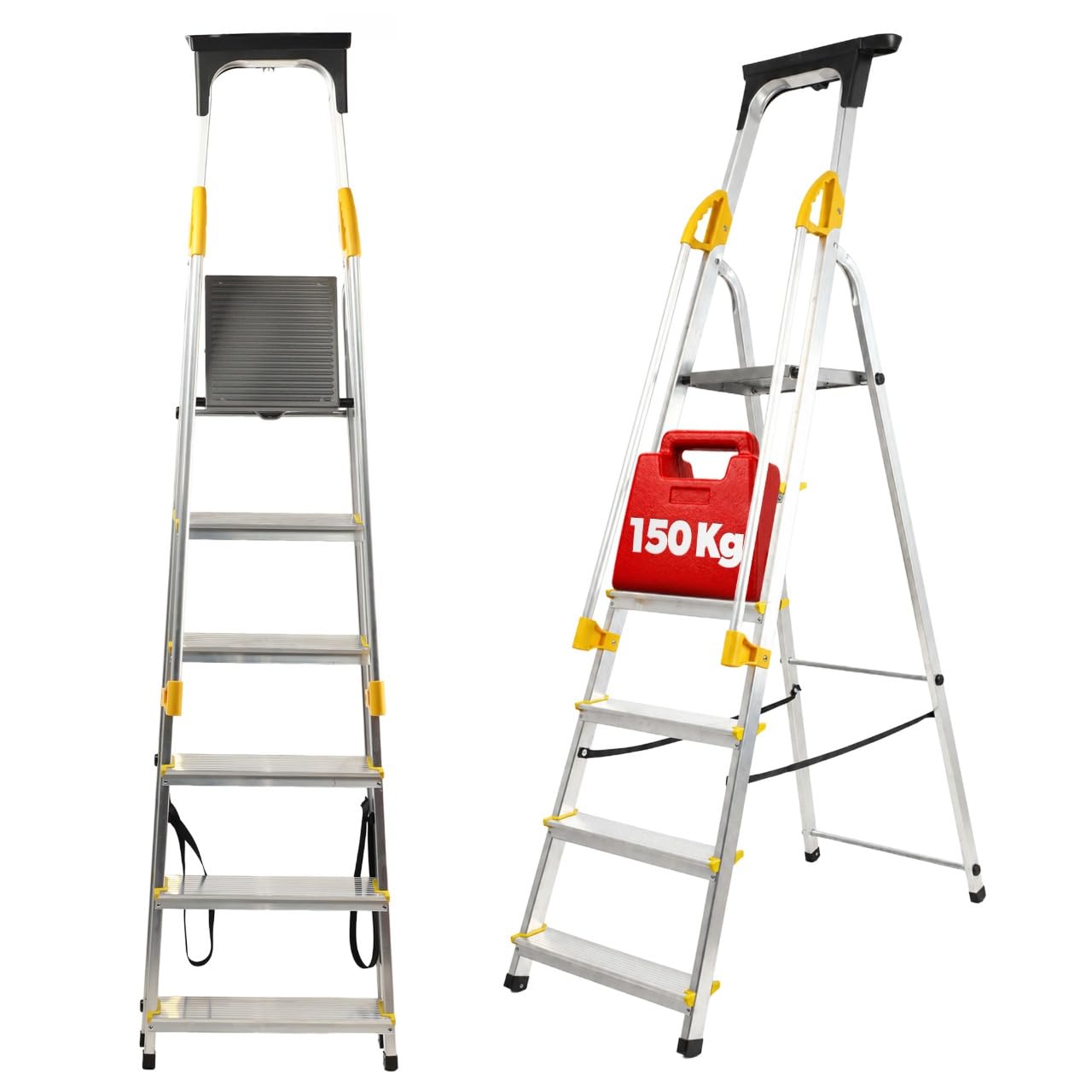 KADAX Échelle en Aluminium avec Une Capacité de Charge de 150 kg, Escabeau avec Conception Robuste pour Travaux Domestiques et Professionnels (6 Marches)