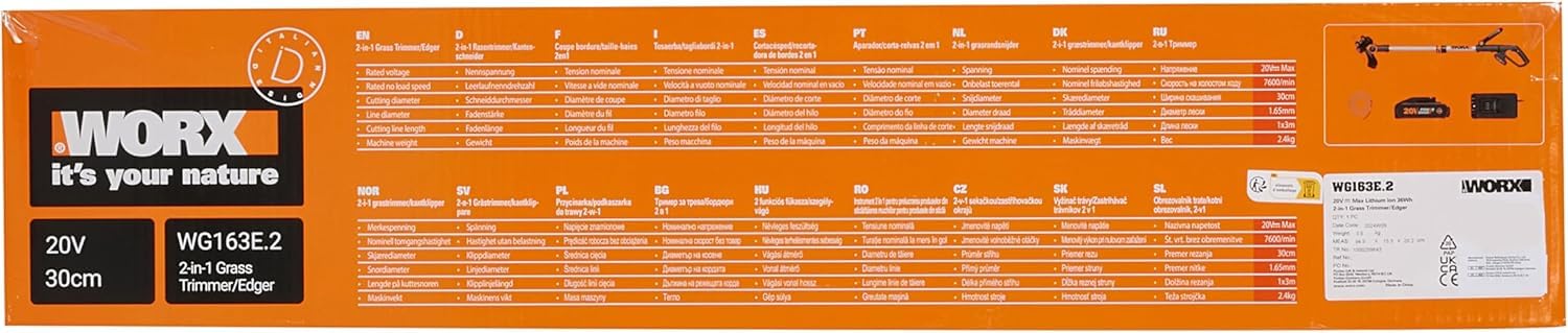 WORX 18V (20V MAX) Akumulatorowa Podkaszarka do trawy WG163E.2, Bezprzewodowa przycinarka krawędziowa z akumulatorem 2 w 1, Rączka Teleskopowa, Akumulator 1x2,0Ah