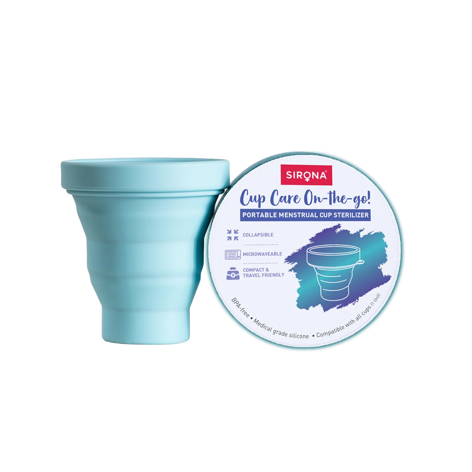 SironaCollapsible Silicone Cup Holder - Sterilizing Container Storage for Menstrual Cup - 1 Unit | Microwave Friendly | Kills 99% Of Germs | Menstrual Cup Sterilizer