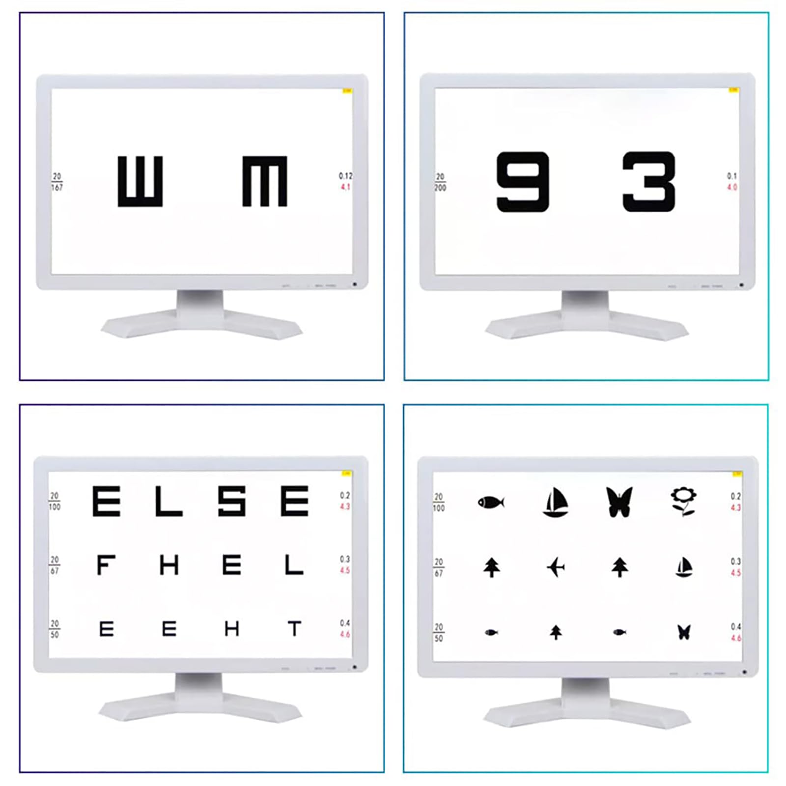 19-Zoll Sehtafel mit Led SehschäRfetesttafel, Optischer LCD Testmonitor füR Die Augensicht, üBer 300 Visuelle Markierungen, Sichtweiteneinstellung 1–6M, mit Fernbedienung,White