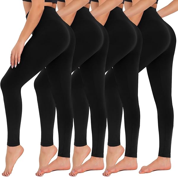 CAMPSNAIL 4 Pack Leggings for Women - High Waisted Tummy Control Yoga Pants for Workout Gym Black Leggings Plus Size Dance