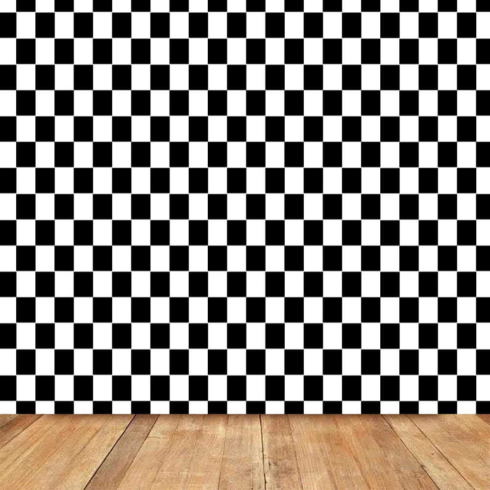 MAQTT 8x6FT Black and White Checkered Photo Background Chessboard Theme Children's Birthday Party Decor Supplies Baby Shower Festival Party