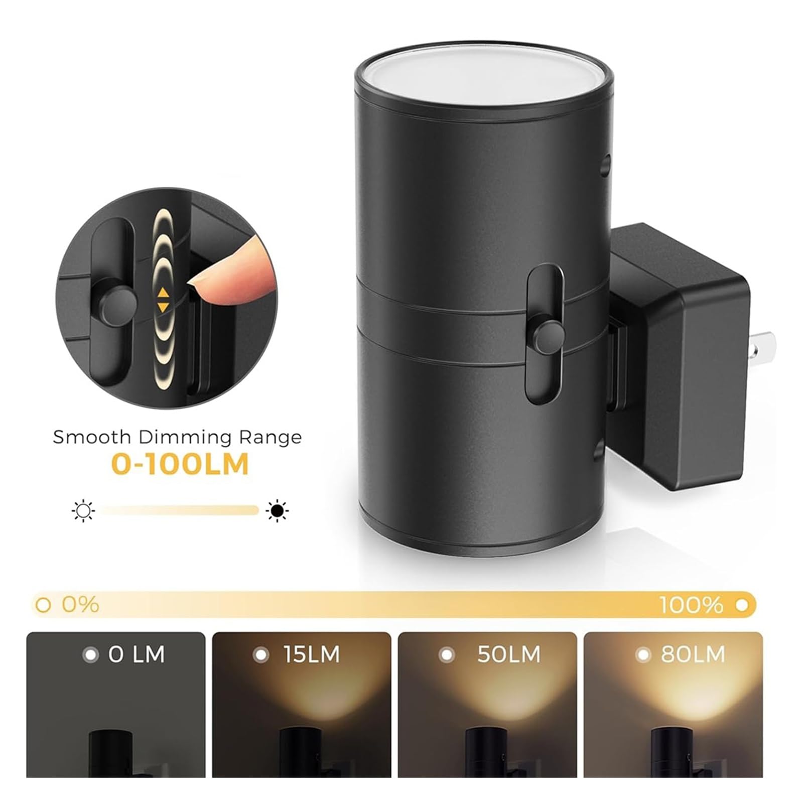 Luci da parete , Luce notturna a LED con spina, lampada da parete sensore crepuscolare e alba, 3000K, 0-100LM, luce dimmerabile regolabile for corridoio, camera letto, scale(Warm-Black 1 PCS,US Plug)