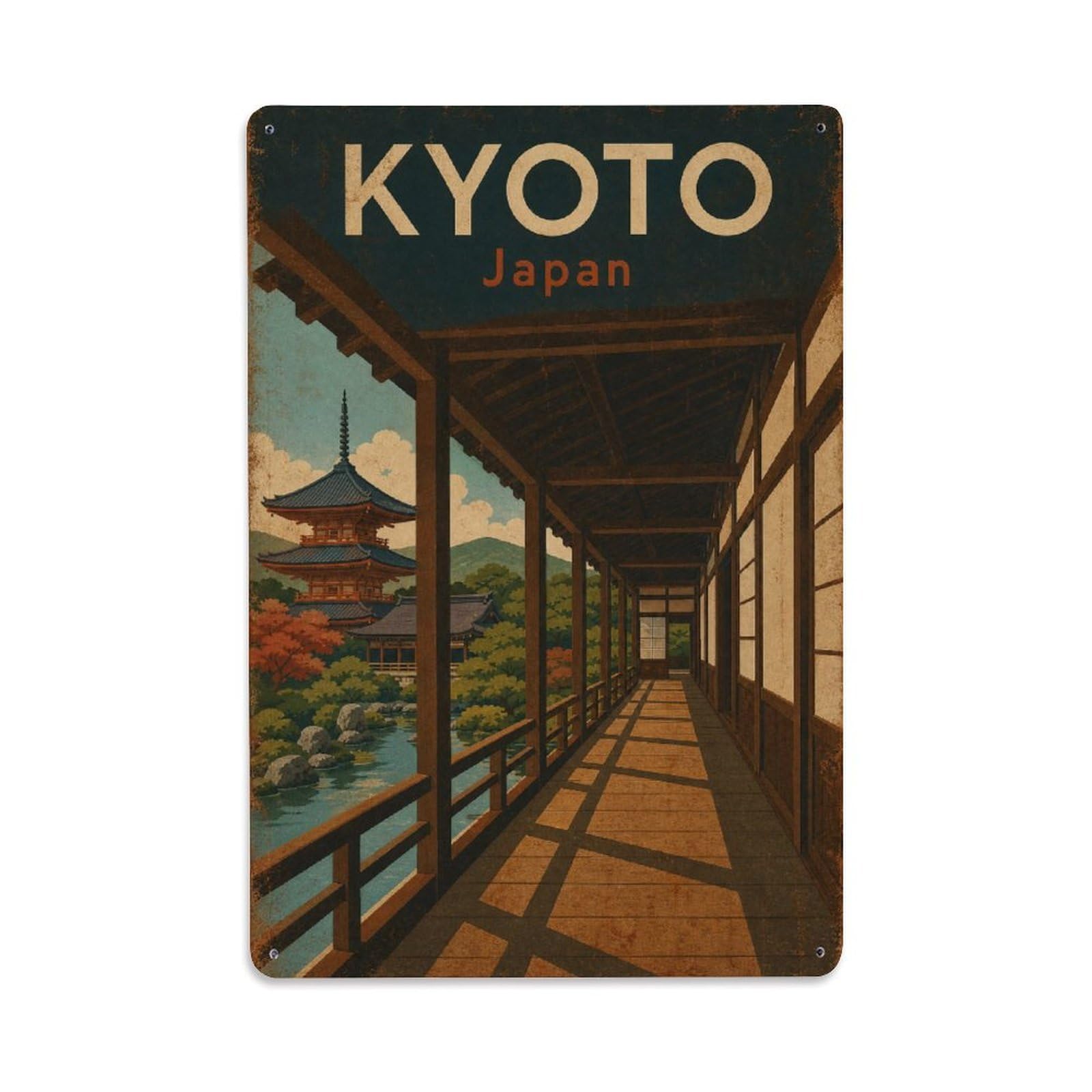 Gead 8X12inch Style Vintage Travel Kyoto Japan Corridor Metal Tin Sign