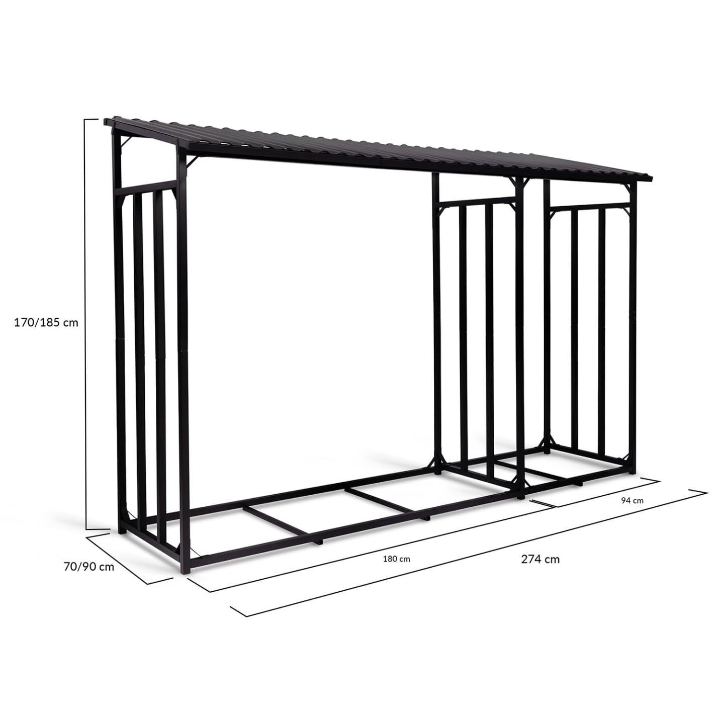 Abri de Stockage en Acier Galvanisé pour Bûches L. 274 cm avec Housse de Protection
