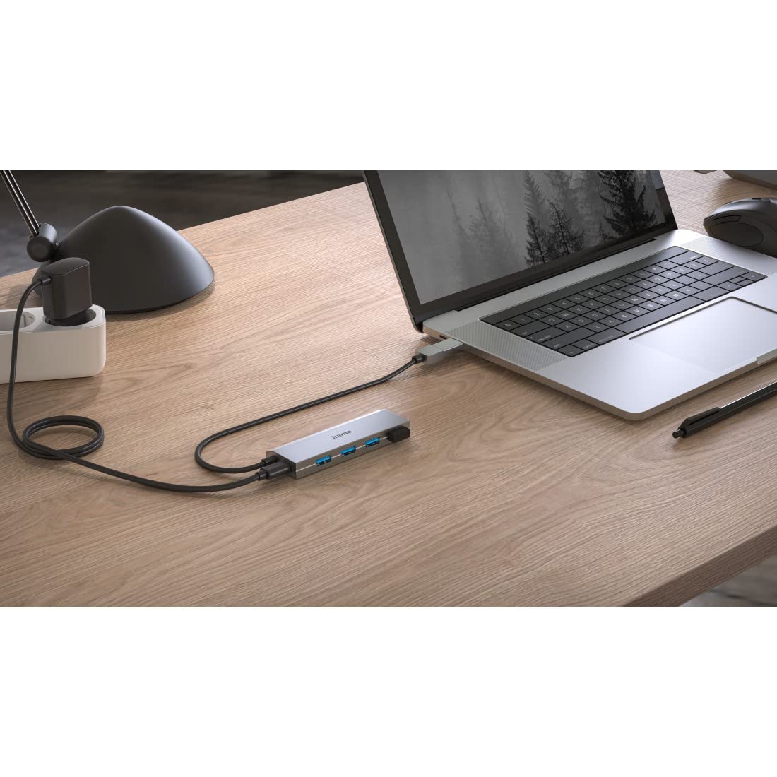 Hama Hub USB, 4 Ports, USB 3.2 Gen1, 5 Gbit/s, Adaptateur USB-C et Bloc Secteur, Garantie 10 Ans, Gris