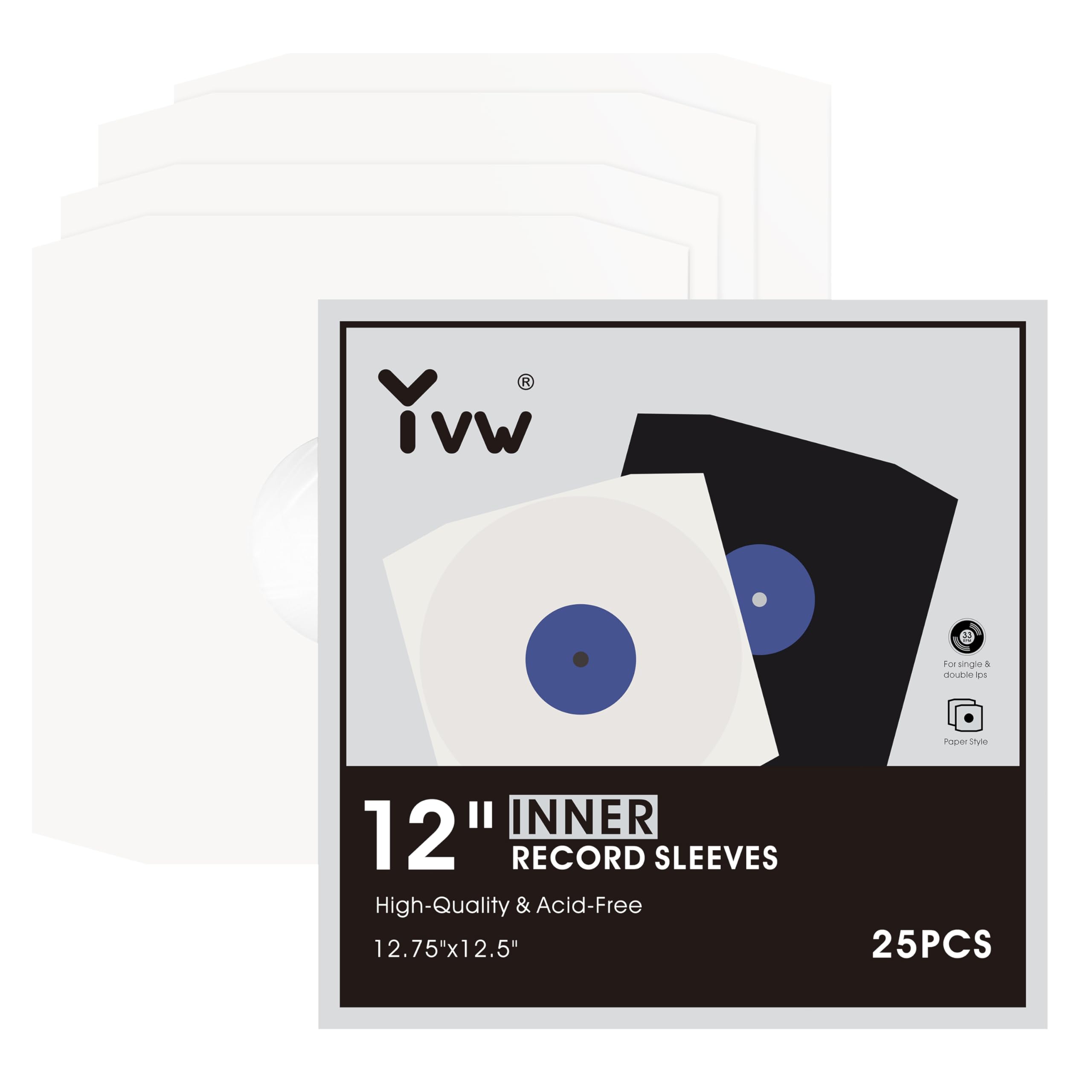 YVW 25Pcs Vinyl Record Inner Sleeves, White Kraft Paper Record Sleeves with Poly Lined for 12" Records, Comer Cut Design Acid Free Album Covers, Vinyl Record Album Covers LP Jacket Protective-image-15