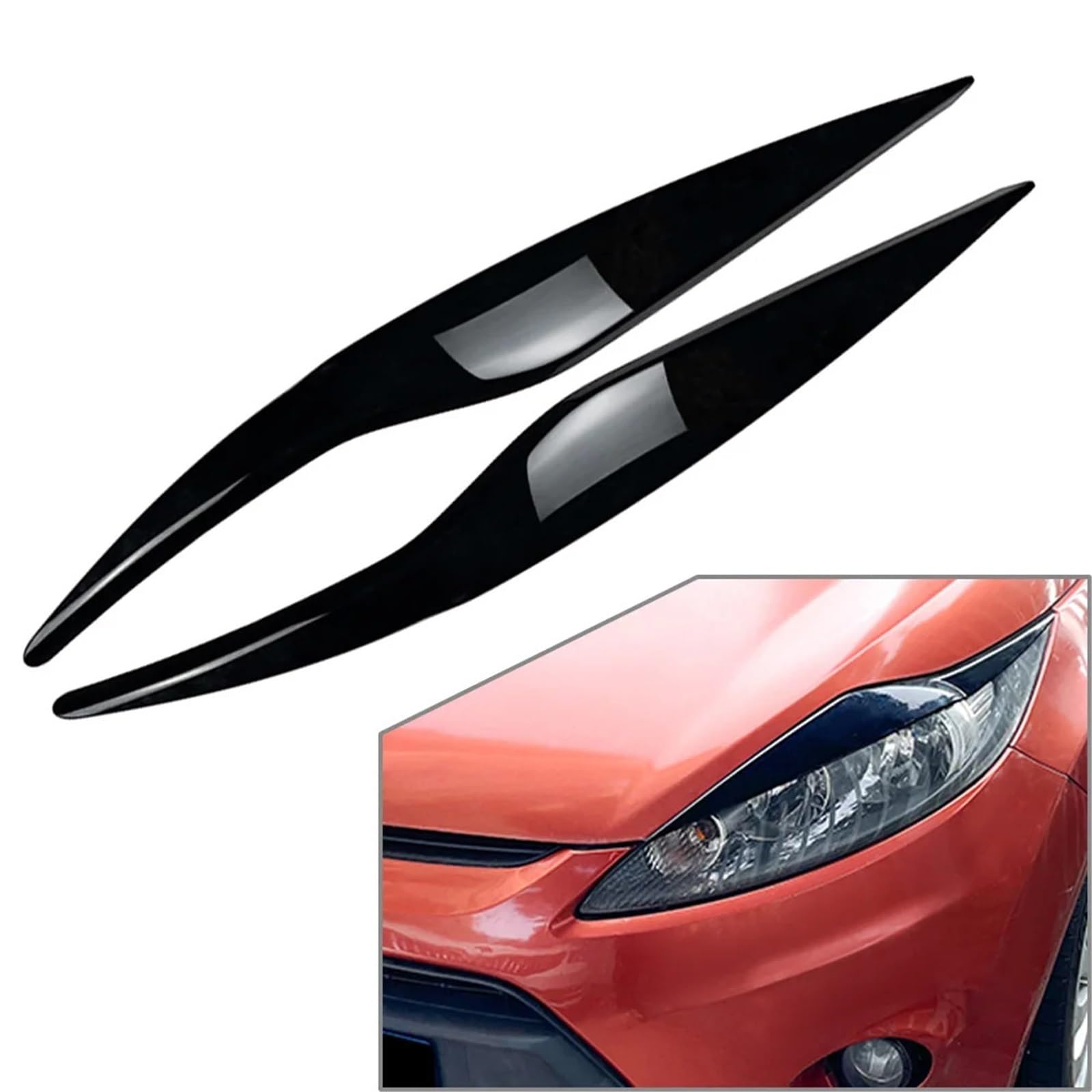 adesivi per sopracciglia automatici Cornice di copertura for palpebre sopracciglio fari auto, for Ford, for Fiesta MK6 2008-2012(Glossy Black)