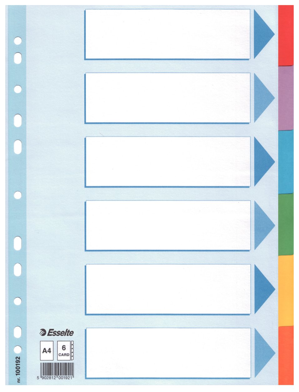 Esselte Divider, Cardboard, A4 - Outer carton of 20 100192