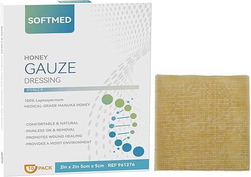 Apósito estéril de gasa de miel de Manuka, 2 x 2 pulgadas, paquete de 10, vendaje antiadherente para el cuidado de heridas de miel de Manuka para