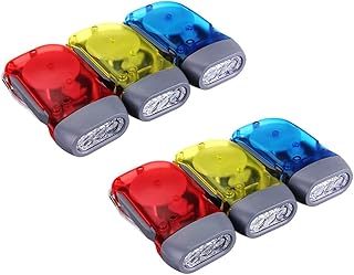 BODYA 6Pcs 3 LED Hand Pressing Flashlight Hand Crank Flashlight, Dynamo Crank Power Wind Up Torch Camping Light Random Color