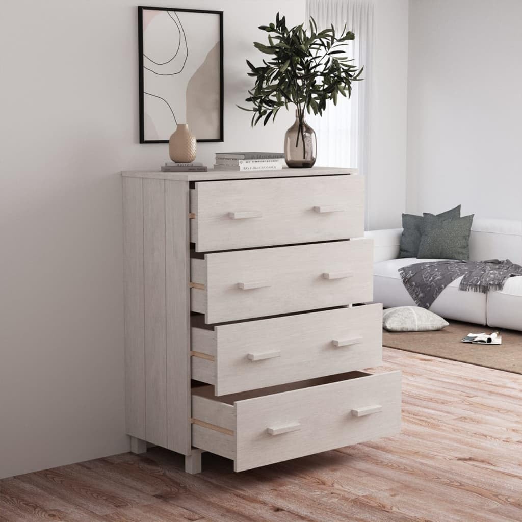 vidaXL HAMAR Sideboard - Solid Wood Pine & MDF - White, 31.1"x15.7"x40.7" - Decorative and Practical Addition to Any Decor, 4 Drawers for Ample Storage