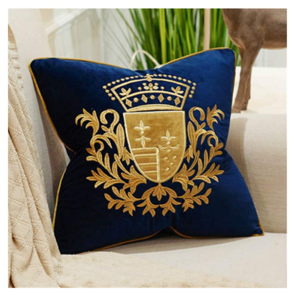 CUSCINO COVER LUXURY ROYAL Stemma Reale Corona Velluto Blu Navy e Oro, Sofà Arredo Casa Divano Lusso Yatch Poltrona Salotto
