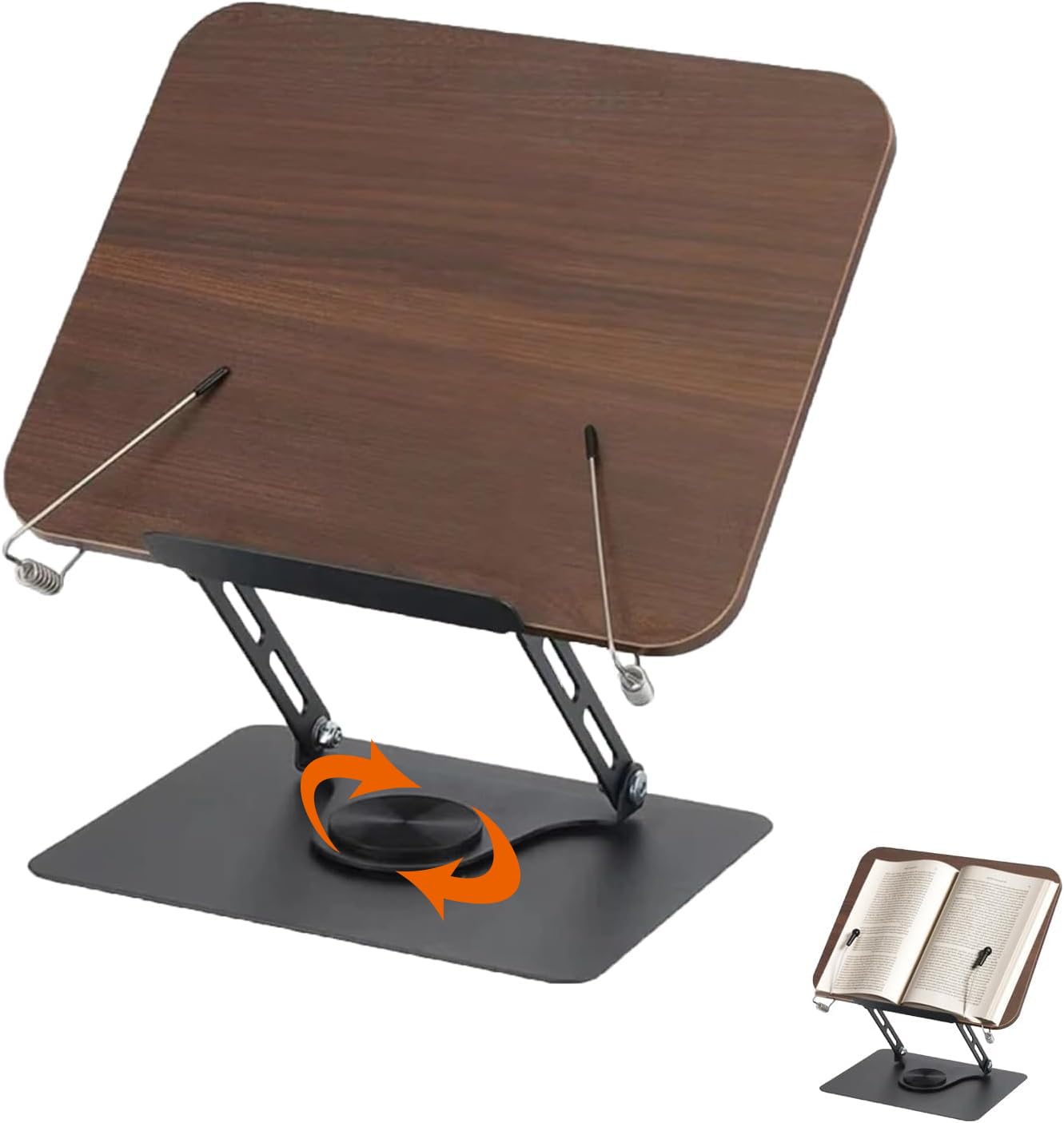 Leggio da Tavolo per Libri,Supporto per Libri Regolabile con Base Girevole a 360°,Supporto Libri per Lettura,Leggio in Legno Pieghevole,Stand di Ricette,Portatile Reggilibro Bambini Regolabile