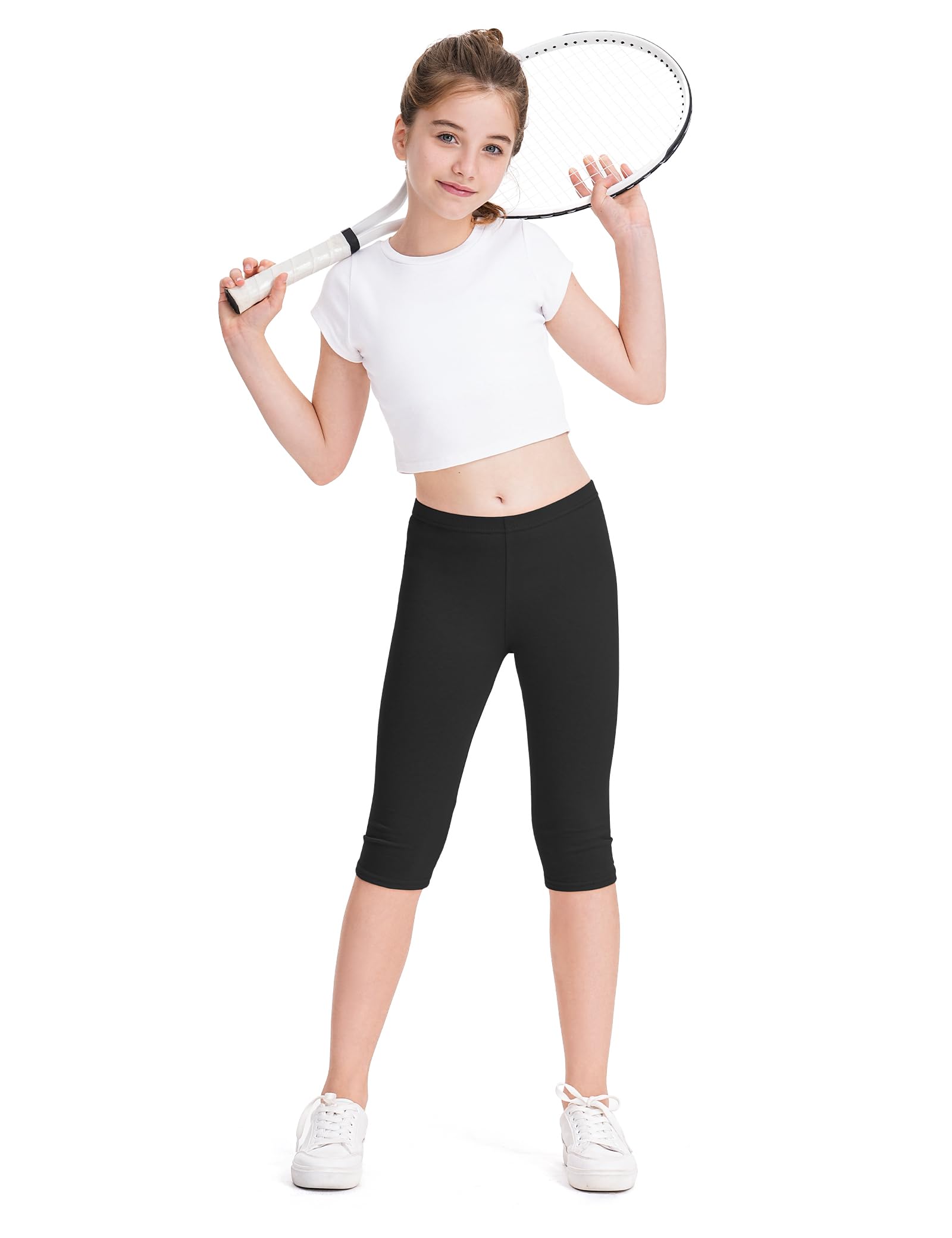 KEREDA Mädchen 3/4 Leggings Kinder Capri Kurze Hose Dreiviertel Baumwolle Caprihosen Shorts für Teenager 3er-Pack