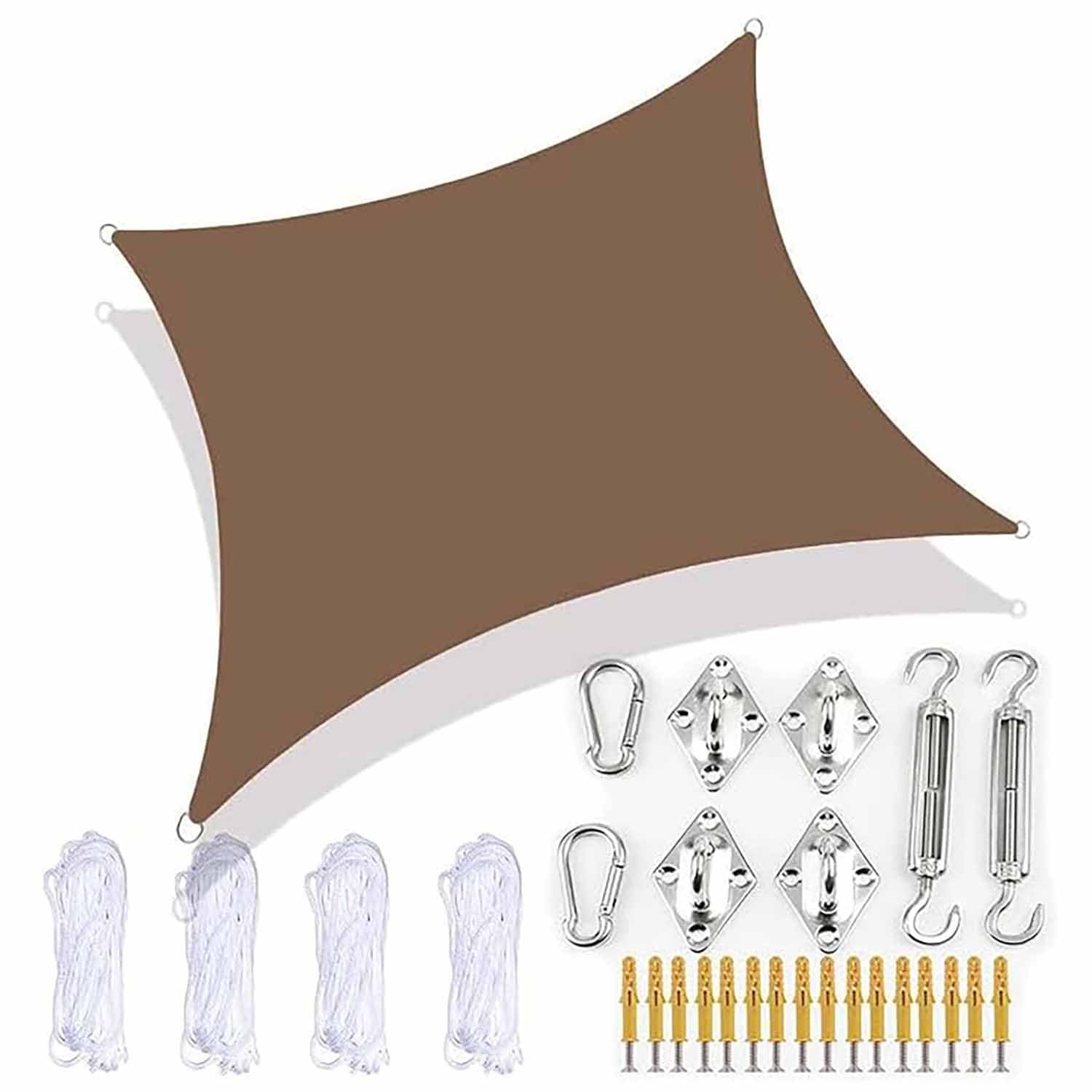 Ffsaacol Outdoor Shade Sail, Sun Shade Sails For Patio UV Blockage, Shade Sail Rectangle Waterproof with Fixing Kit, for Outdoor Patio Garden Pergola, Easy to Install D, 10x16ft/3x5m
