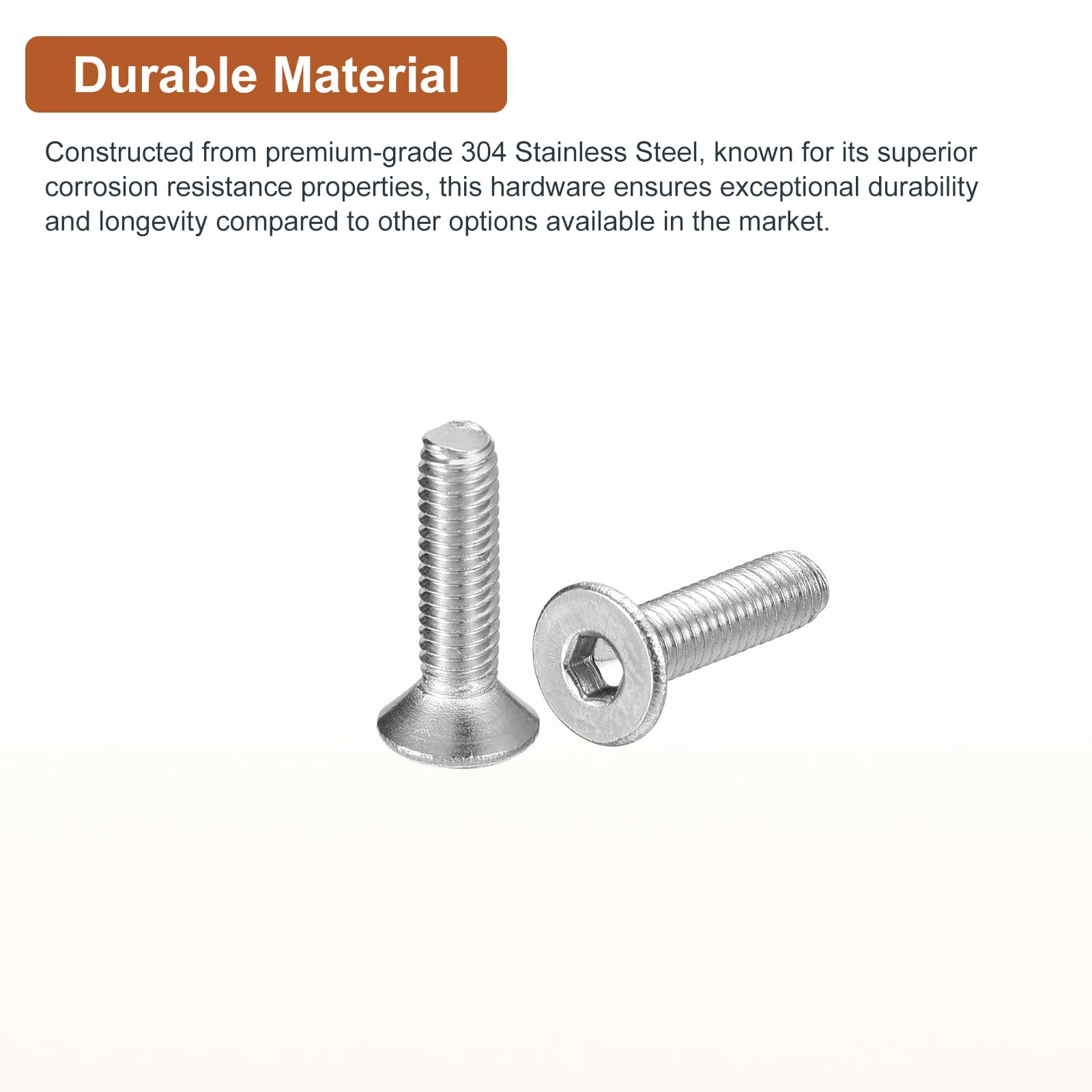 DTGN M3-0.5 x 12mm Flat Head Socket Cap Screws, 100 Pack 304 Stainless Steel Hex Socket Flat Head Screws, Full Thread - Image 3