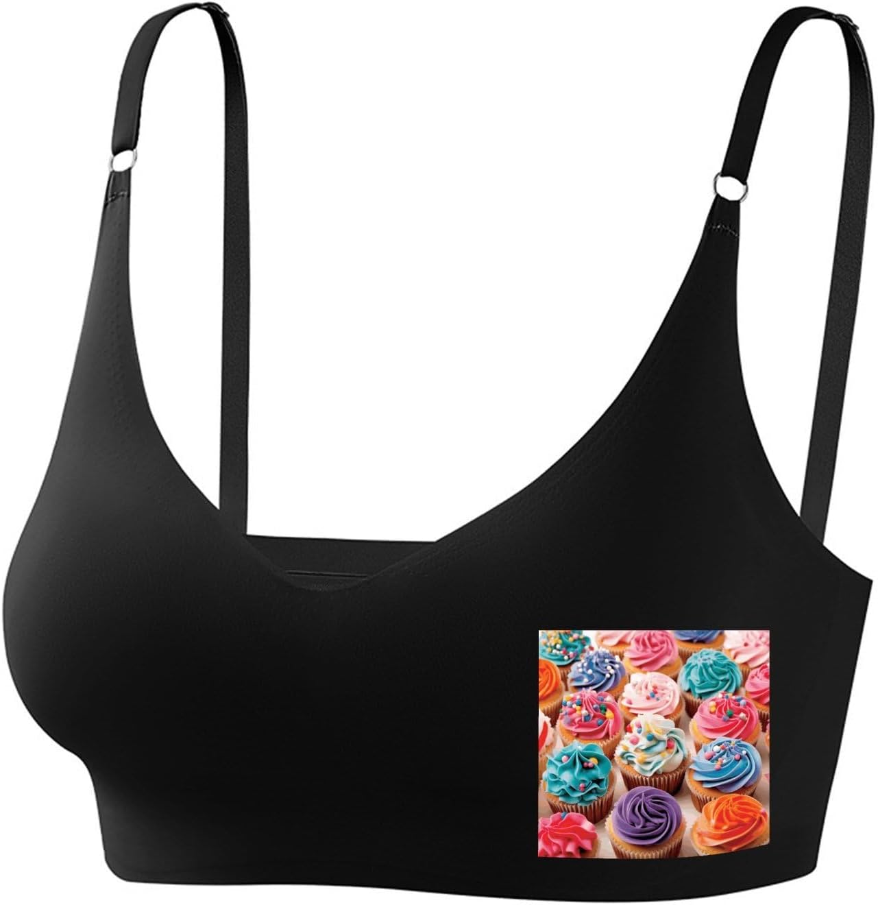 Birthday Cupcakes Bra with Adjustable Straps, Coverage Bralette, Women Seamless Bra, Push Up Wireless Bras X-Large