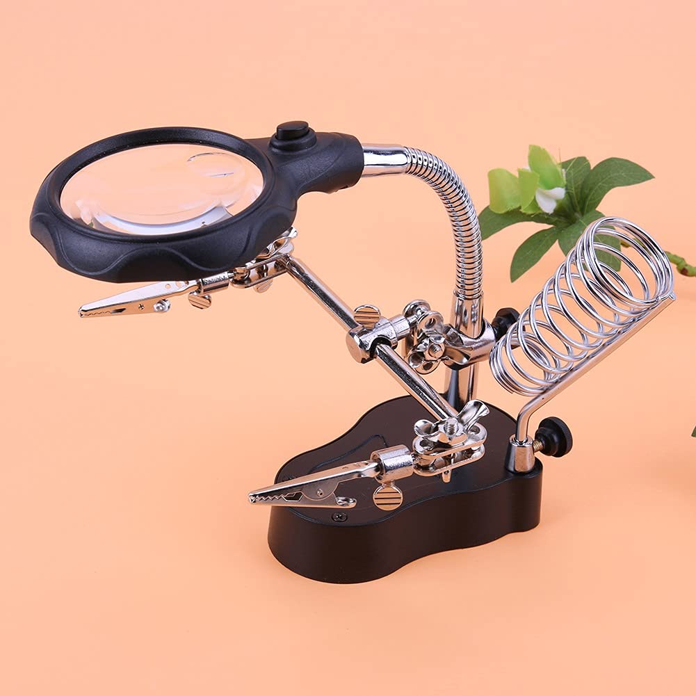 Lente d'Ingrandimento da Tavolo Lente d'Ingrandimento per Saldatura con Luce LED 3.5X-12X Lente ausiliaria Clip Porta Lente Strumenti di Riparazione per saldatu