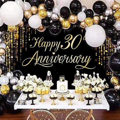 Image of Happy 30th Anniversary Banner - Black Gold Photography Poster for Wedding, Birthday Party Decoration