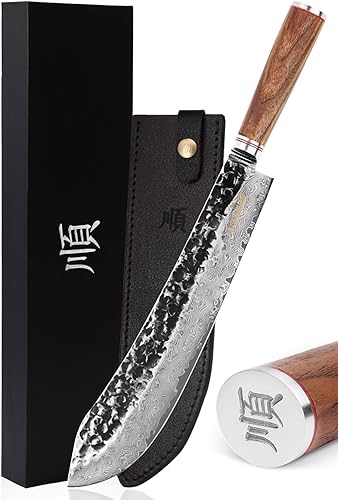 Miniatura 7 de YOUSUNLONG Cuchillo para romper nariz de toro de 14 pulgadas (14.016 in) de longitud extra súper japonés martillado acero Damasco mango de madera de