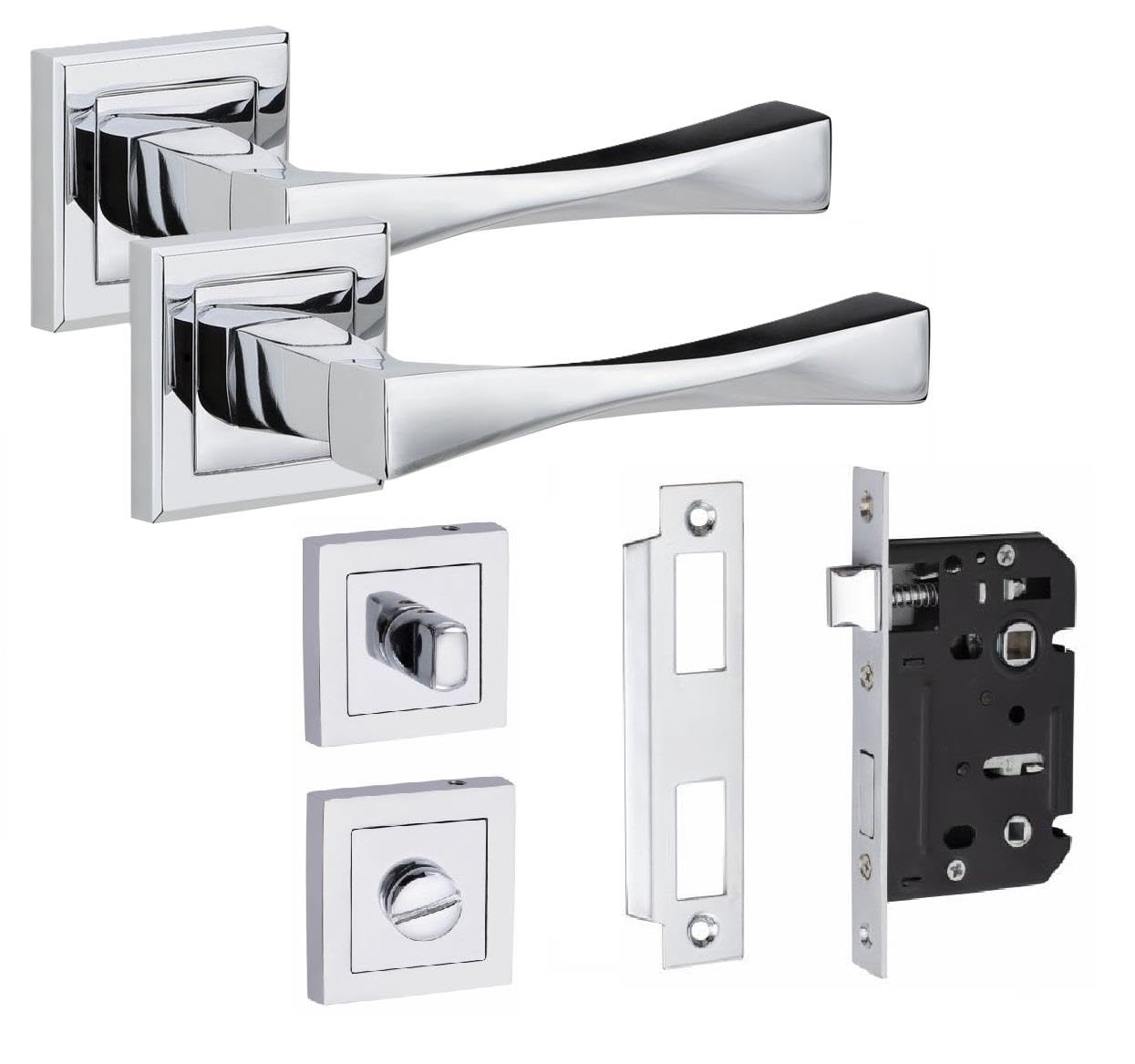 Golden Grace 1 Set Straight Astrid Design Bathroom Internal Door Handle Set Polished Chrome Finish from B&Q