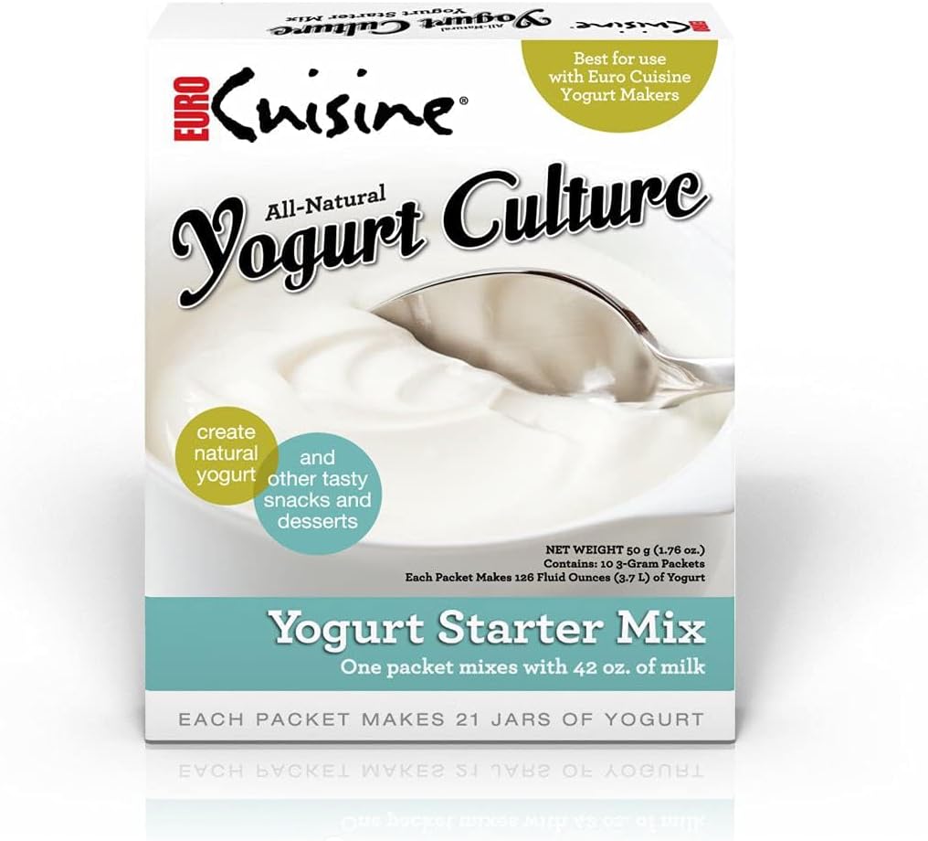Euro Cuisine RI1020 All Natural Yogurt Culture Starter – Perfect for Dairy Free, Whole Milk, Protein Yogurt – Probiotic Yogurt Pouches for Smooth, Creamy Homemade Yogurt