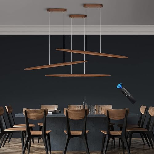 Miniatura 4 de Lámpara colgante lineal de madera de 39 "LED regulable luz colgante comedor luz lámpara isla luces 24w para comedor, cocina, isla bar, color nogal