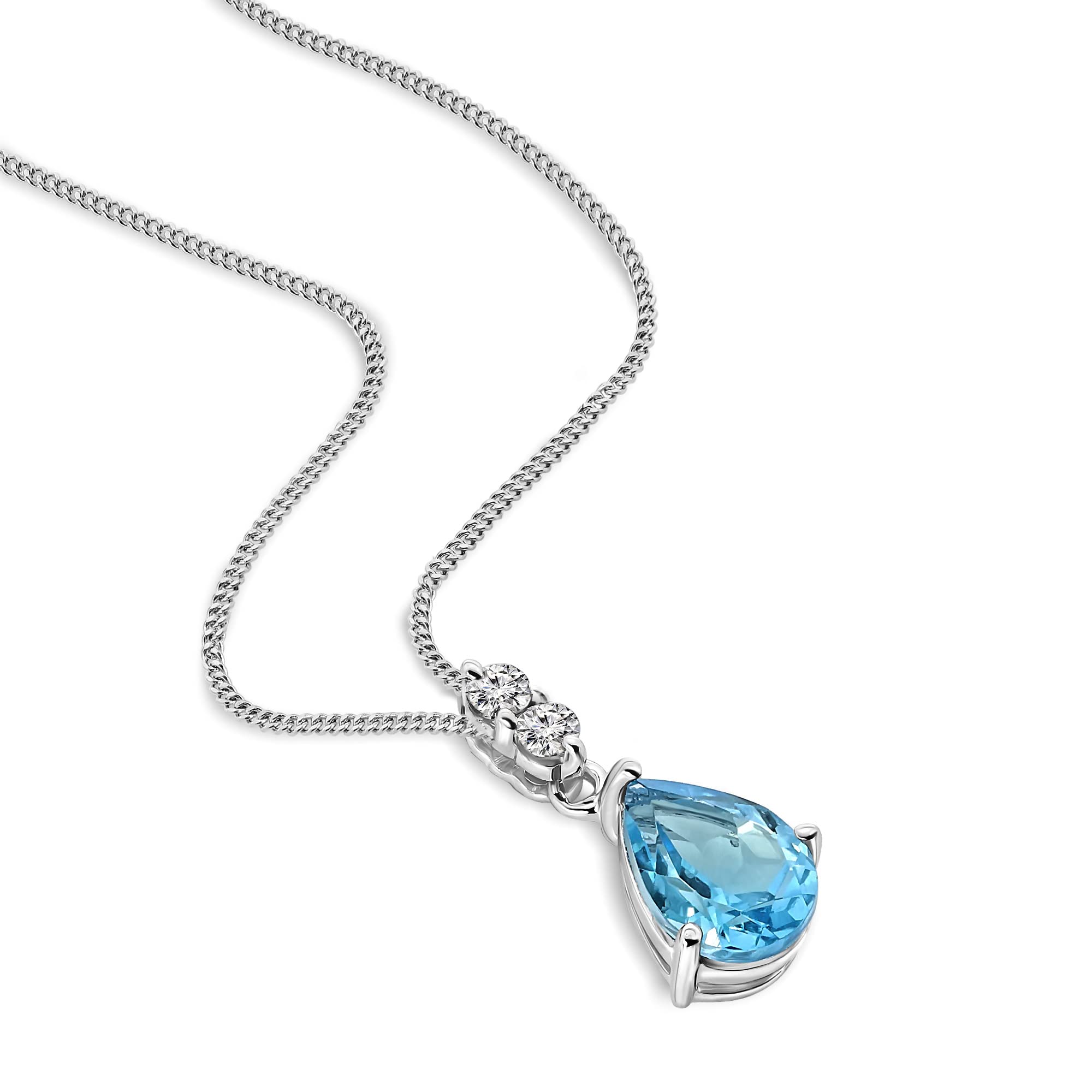 MIORE collana da donna 9 ct in oro bianco 375 con pendente in gemma piriforme e diamante naturale 0.06