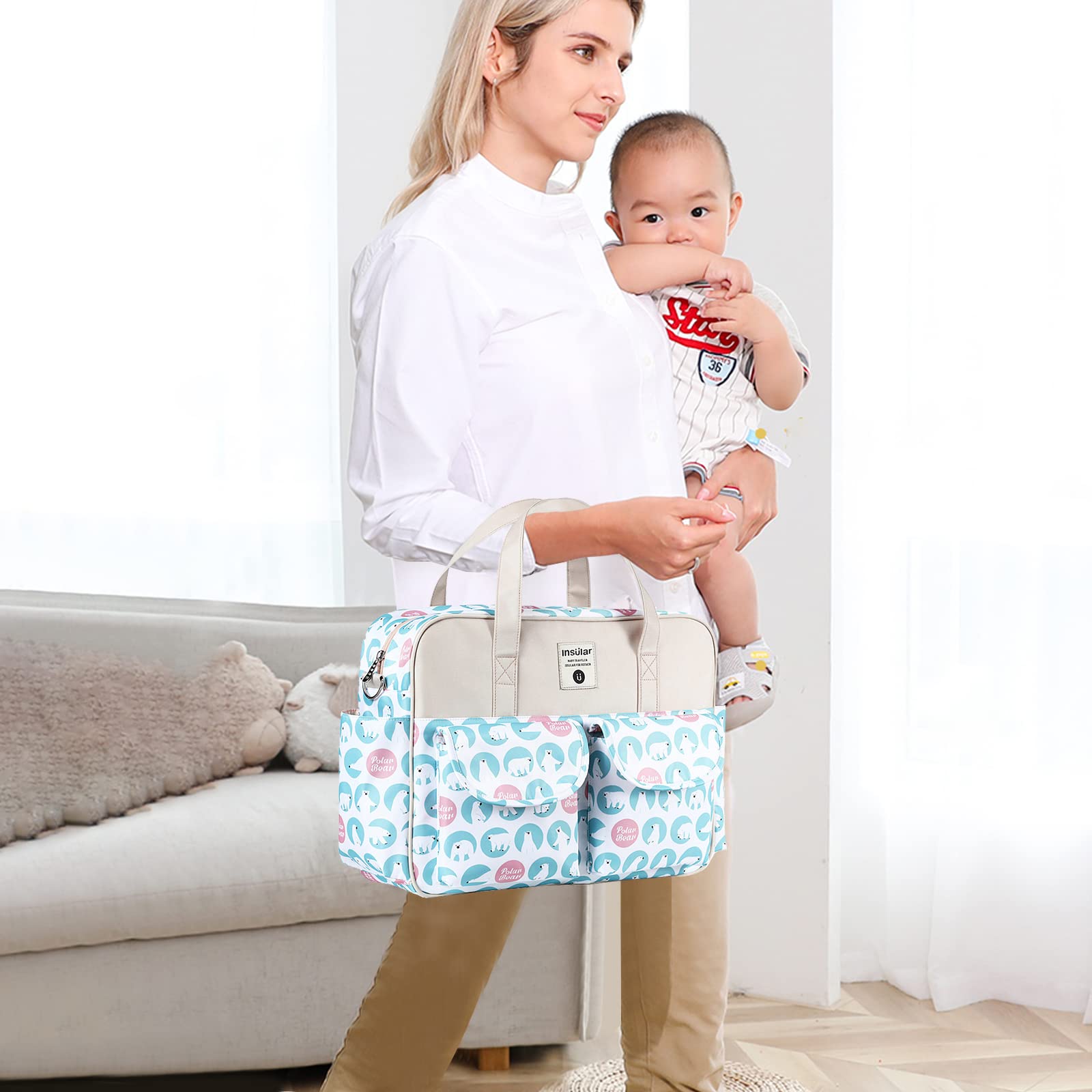 SONARIN Grosse Kapazität Baby Wickeltasche,Multifunktionale Wasserdicht Reise Wickeltasche Umhängetasche Tragetasche Henkeltaschen Babytasche mit Schultergurte & Wickelunterlage